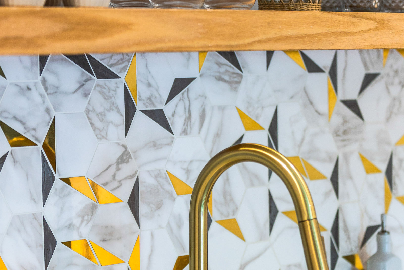Kitchen tile and brass tap — Calypso Cove 6, Palm Bay Getaways, Grand Cayman